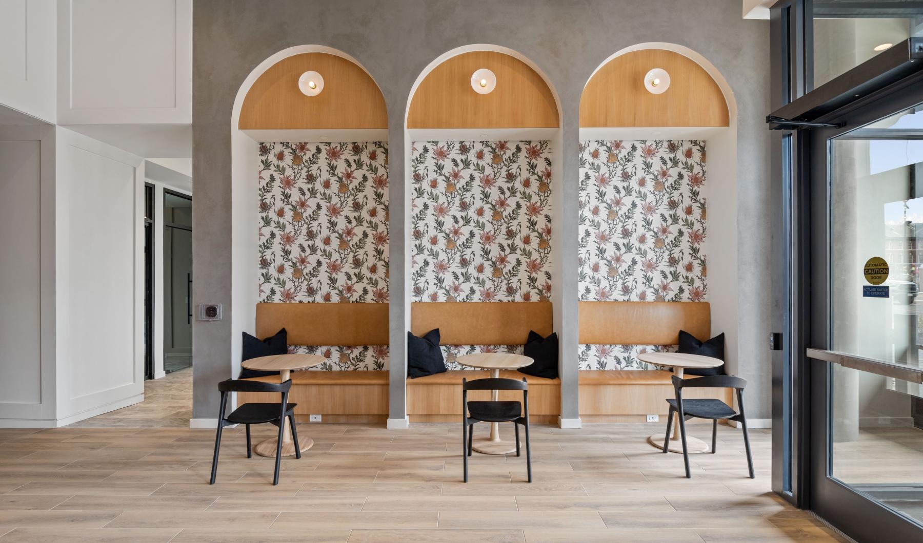 Take advantage of all Clover at The Parks has to offer a room with recessed seats and tables